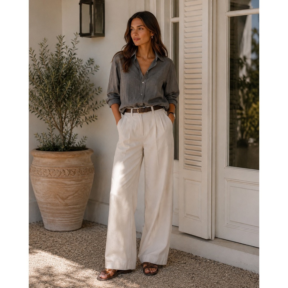 ARITZIA WILFRED Women's EFFORTLESS Pants 4 Beige Wide Leg Trousers DTR 04-06-698